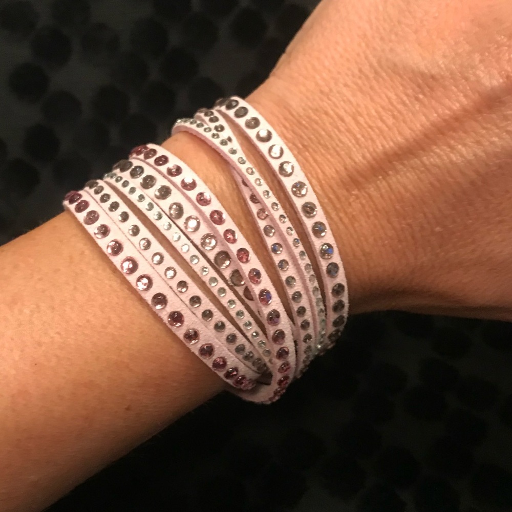 Pink Beaded Suede Strappy Bracelet